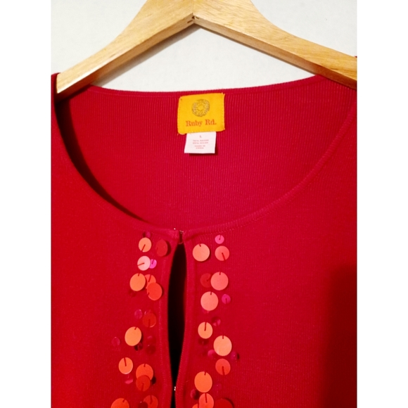 Ruby Rd. Red Sequin Detail Long Sleeve Knit Cardigan - Picture 11 of 16